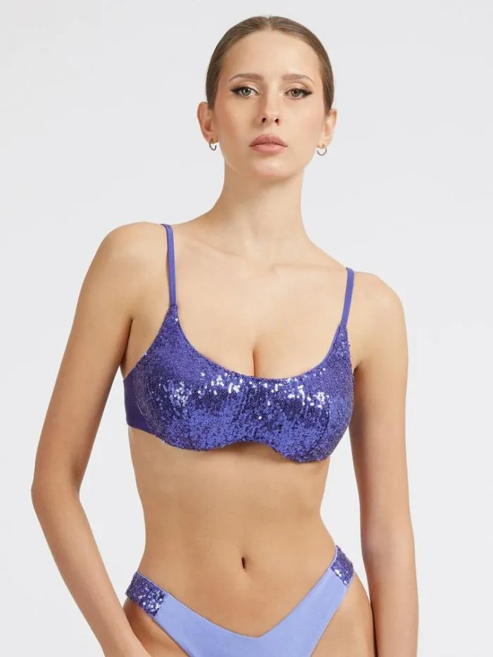 Women Sequins Bralette Bikini Bra Purple Guess Beachwear