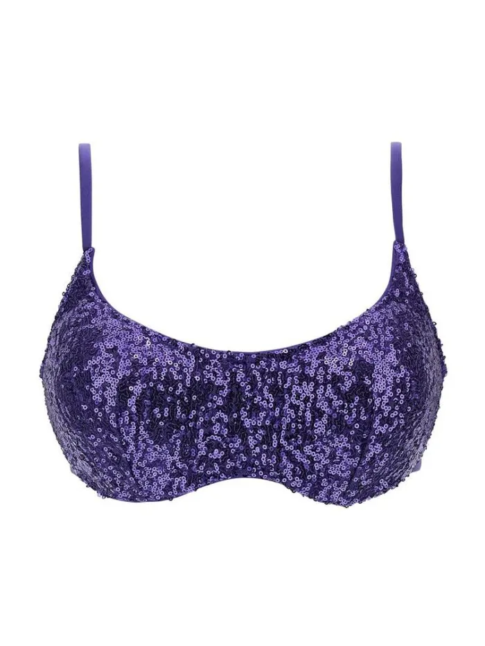 Women Sequins Bralette Bikini Bra Purple Guess Beachwear