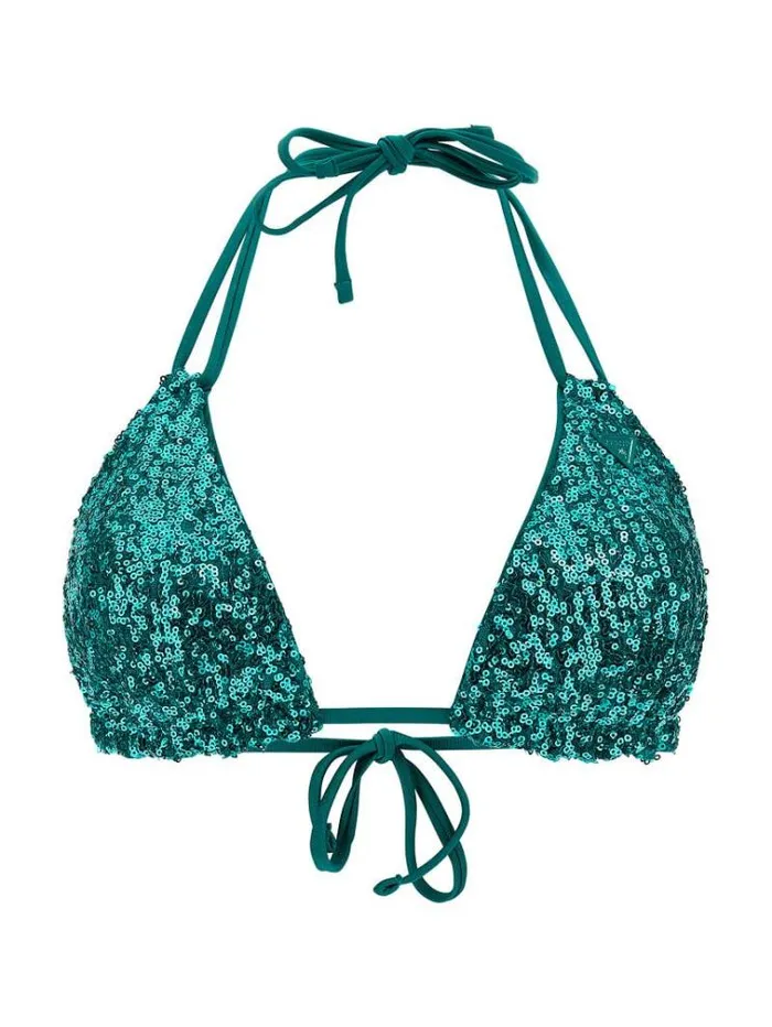 Women Sequins Triangle Bikini Bra Green Guess Beachwear