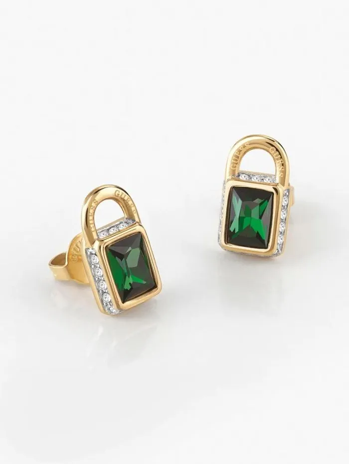Women shiny Padlock Earrings Green Multi Guess Jewellery