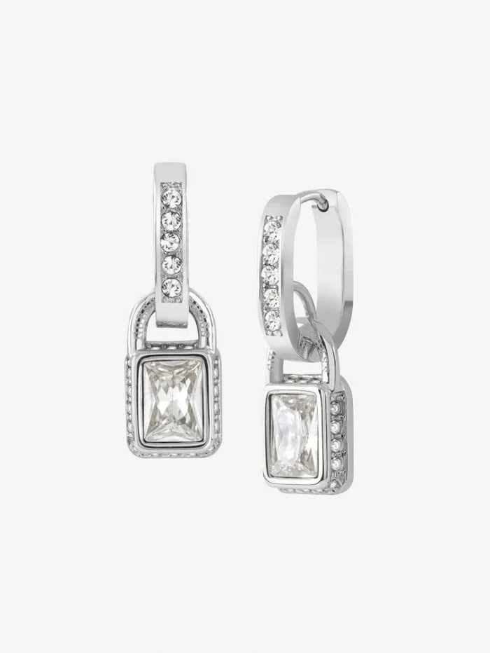 Women shiny Padlock Earrings Silver Guess Jewellery