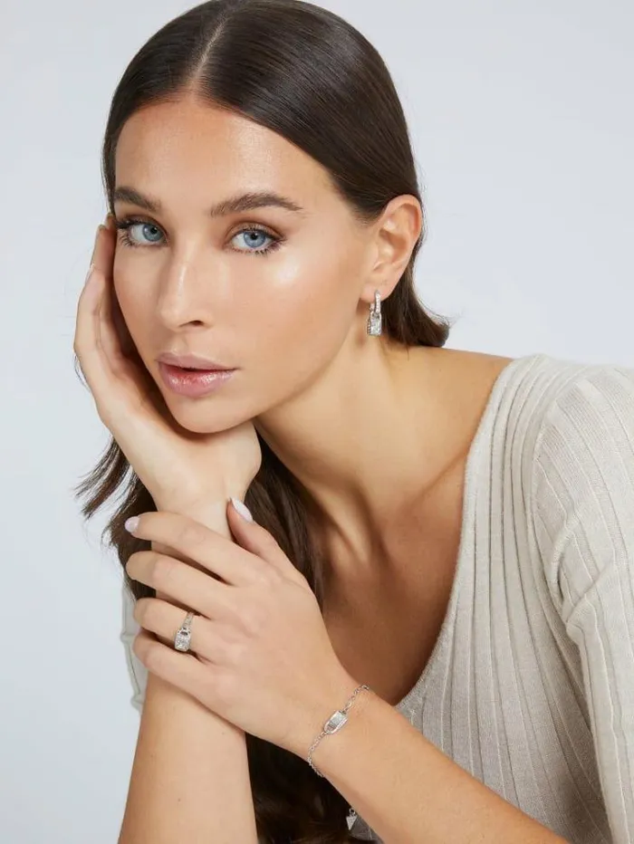 Women shiny Padlock Earrings Silver Guess Jewellery