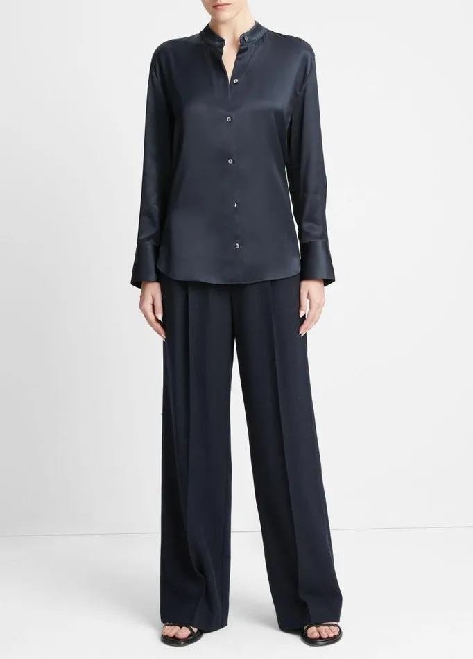 Women Shirts and Tops Vince BandCollar ButtonFront Shirt Coastal Blue