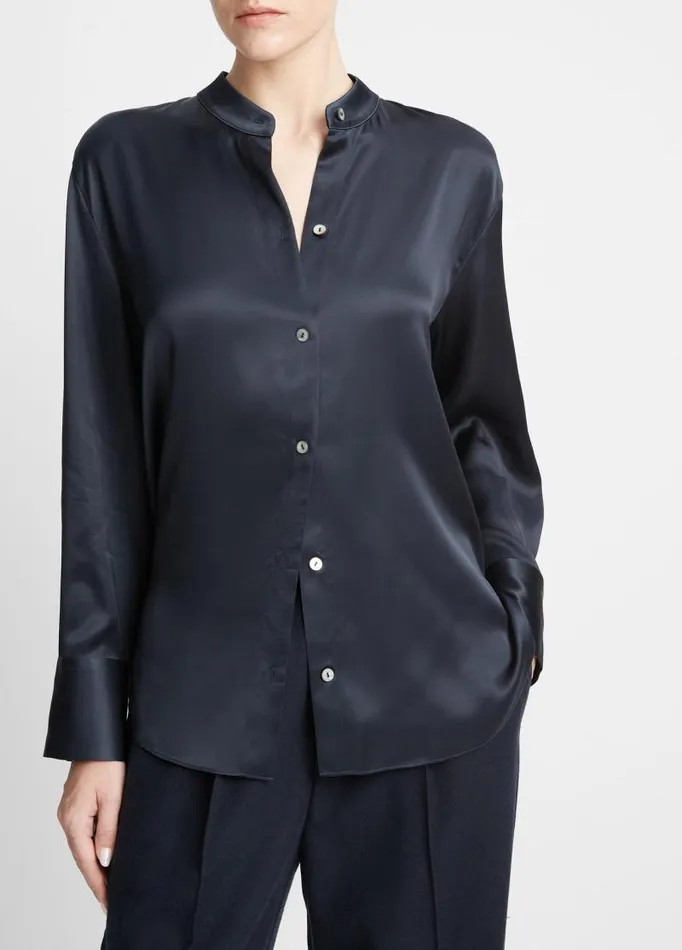 Women Shirts and Tops Vince BandCollar ButtonFront Shirt Coastal Blue
