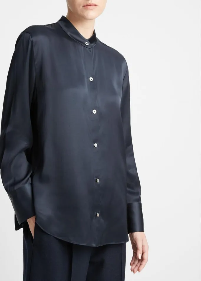 Women Shirts and Tops Vince BandCollar ButtonFront Shirt Coastal Blue