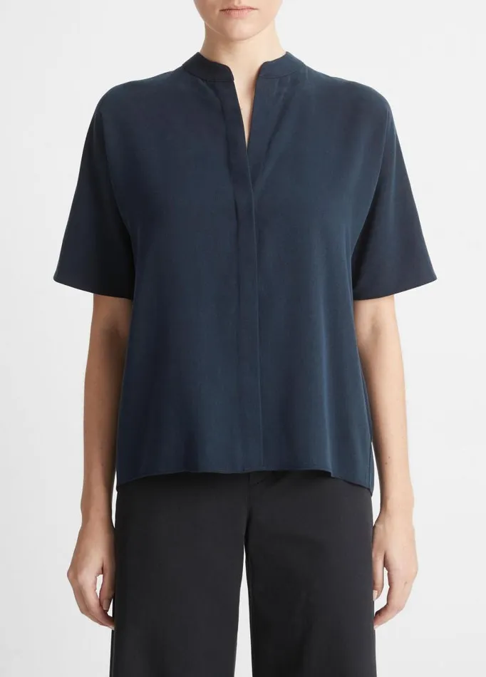 Women Shirts and Tops Vince BandCollar DolmanSleeve Shirt Coastal Blue