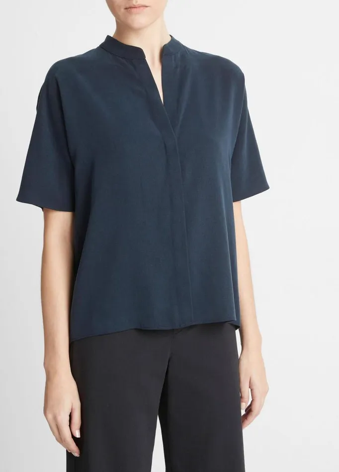 Women Shirts and Tops Vince BandCollar DolmanSleeve Shirt Coastal Blue