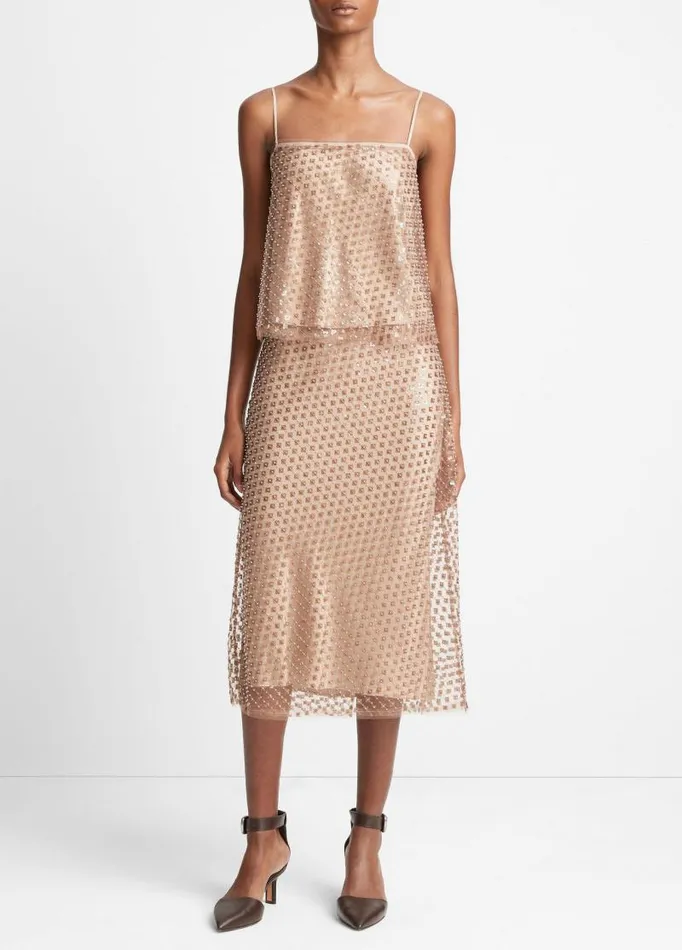 Women Shirts and Tops Vince Beaded Sequin Straight Camisole Fawn