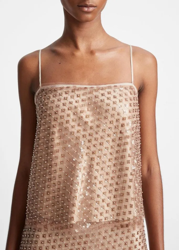 Women Shirts and Tops Vince Beaded Sequin Straight Camisole Fawn