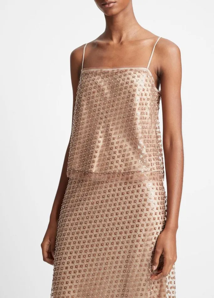 Women Shirts and Tops Vince Beaded Sequin Straight Camisole Fawn