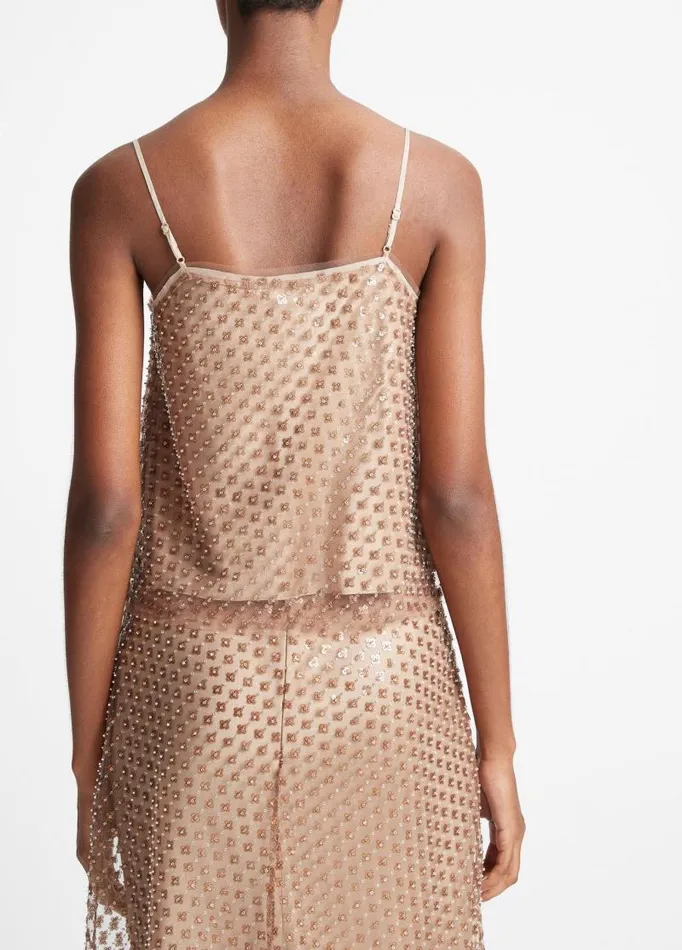 Women Shirts and Tops Vince Beaded Sequin Straight Camisole Fawn