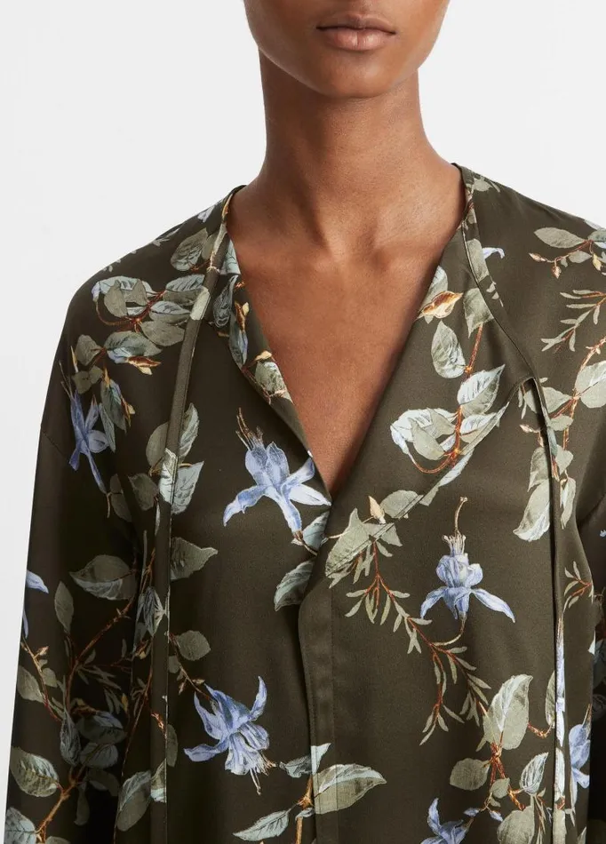 Women Shirts and Tops Vince Bellflower Silk Draped TieNeck Blouse Eden