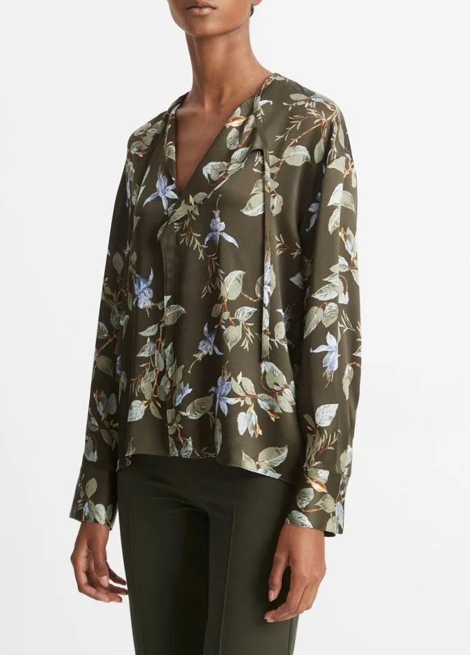 Women Shirts and Tops Vince Bellflower Silk Draped TieNeck Blouse Eden