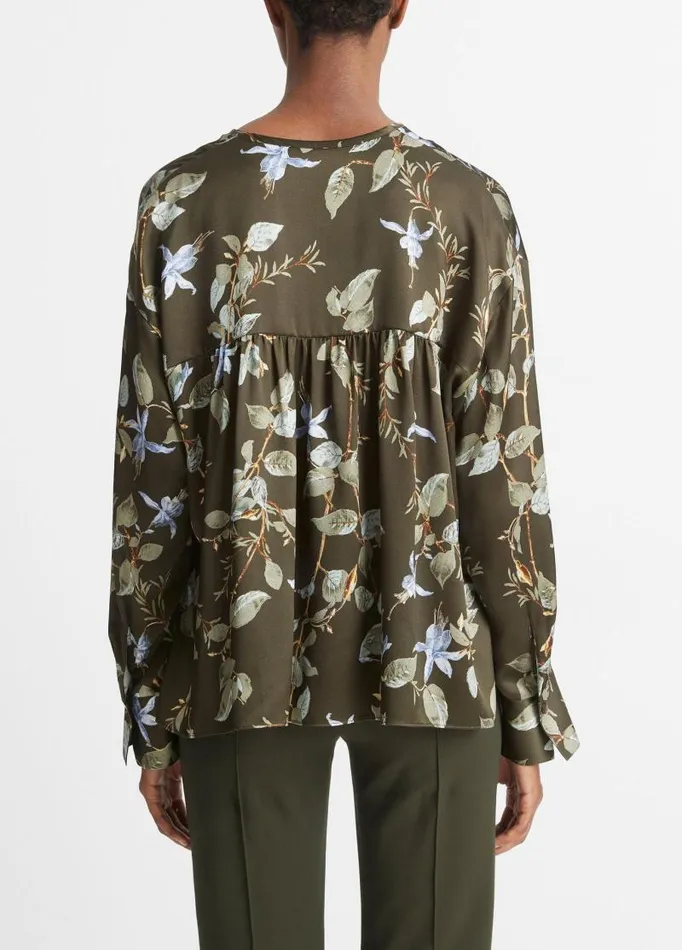 Women Shirts and Tops Vince Bellflower Silk Draped TieNeck Blouse Eden