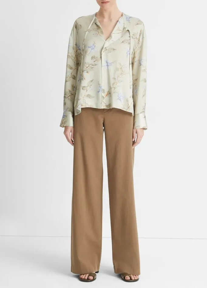 Women Shirts and Tops Vince Bellflower Silk Draped TieNeck Blouse Mint Dust