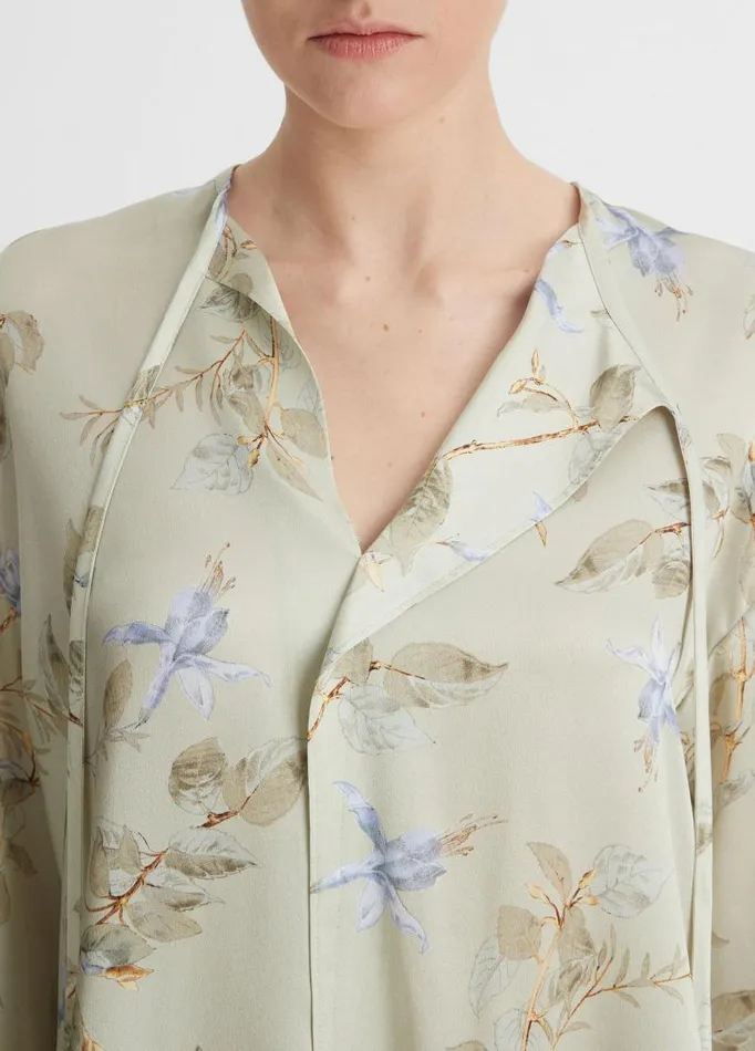 Women Shirts and Tops Vince Bellflower Silk Draped TieNeck Blouse Mint Dust
