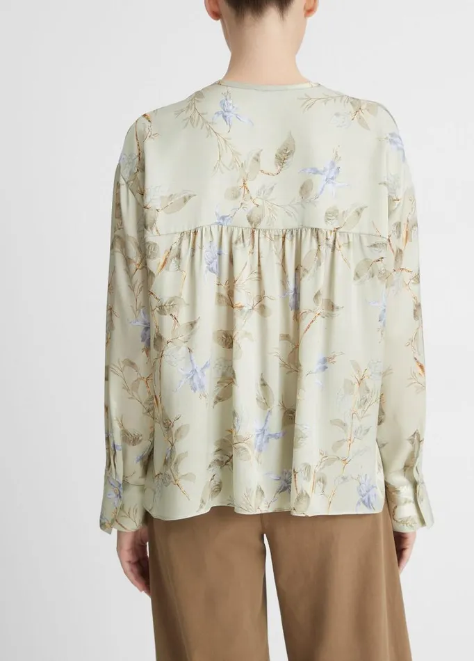 Women Shirts and Tops Vince Bellflower Silk Draped TieNeck Blouse Mint Dust