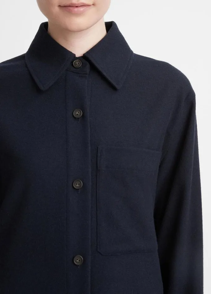 Women Shirts and Tops Vince Brushed WoolBlend Flannel Shirt Jacket Coastal Blue