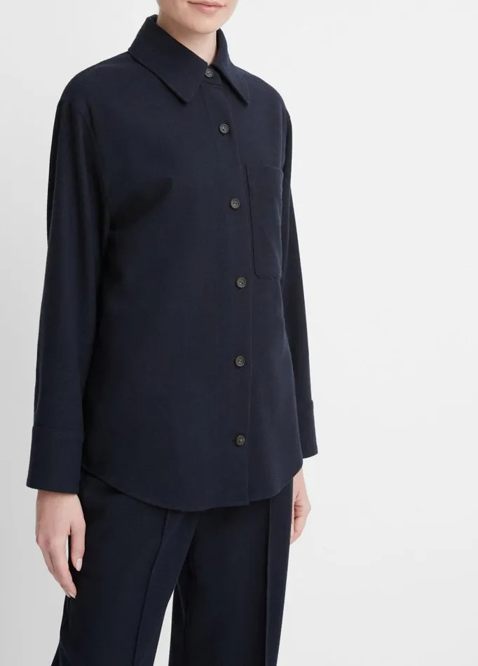 Women Shirts and Tops Vince Brushed WoolBlend Flannel Shirt Jacket Coastal Blue