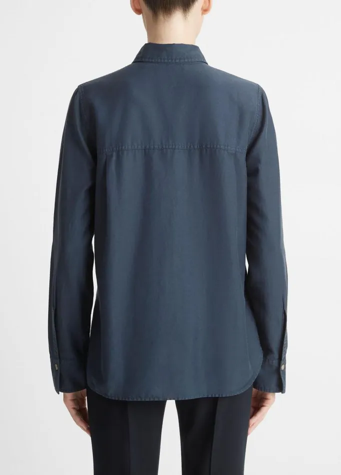 Women Shirts and Tops Vince CottonSilk Utility LongSleeve Shirt Coastal Blue