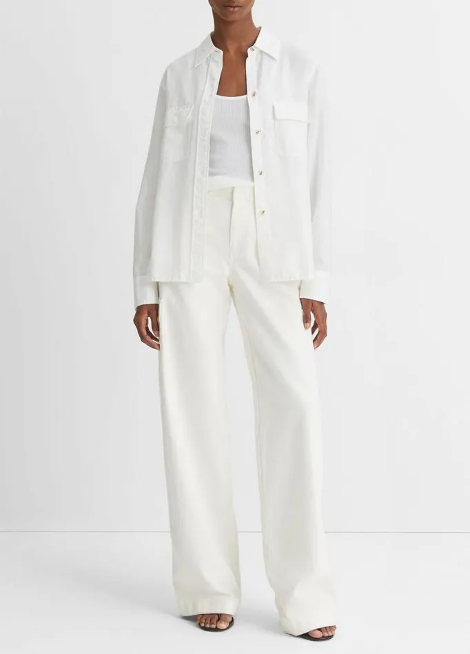 Women Shirts and Tops Vince CottonSilk Utility LongSleeve Shirt Optic White