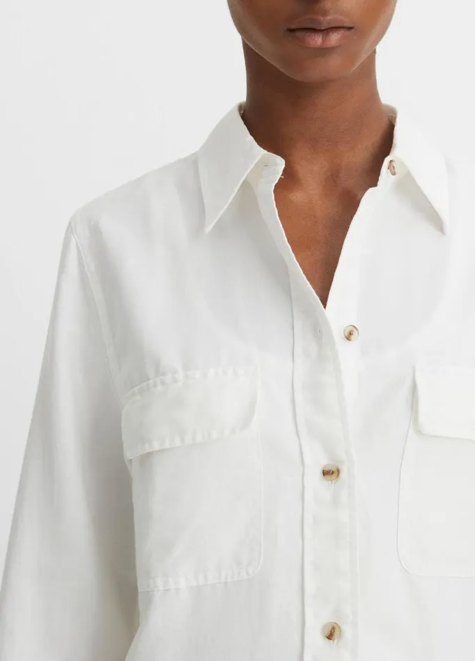 Women Shirts and Tops Vince CottonSilk Utility LongSleeve Shirt Optic White