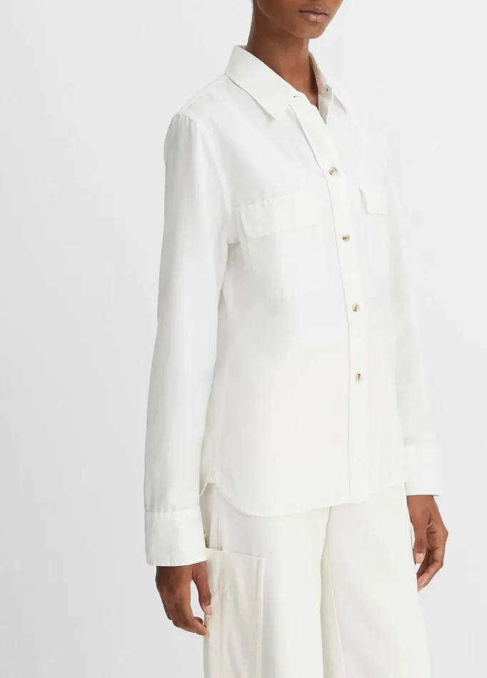 Women Shirts and Tops Vince CottonSilk Utility LongSleeve Shirt Optic White
