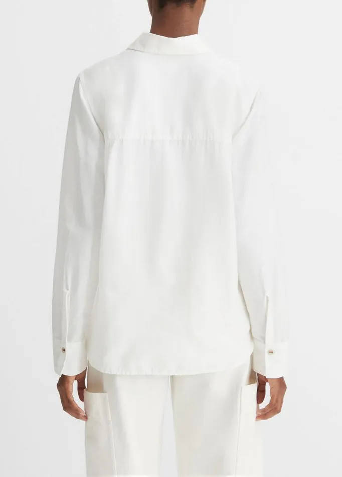 Women Shirts and Tops Vince CottonSilk Utility LongSleeve Shirt Optic White