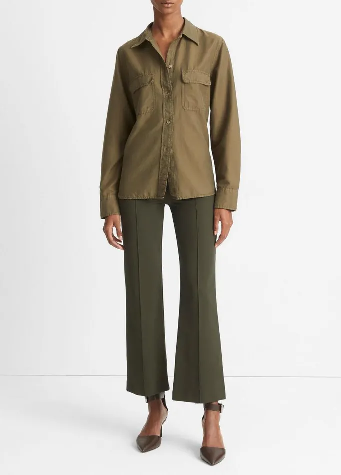Women Shirts and Tops Vince CottonSilk Utility LongSleeve Shirt Washed Vine