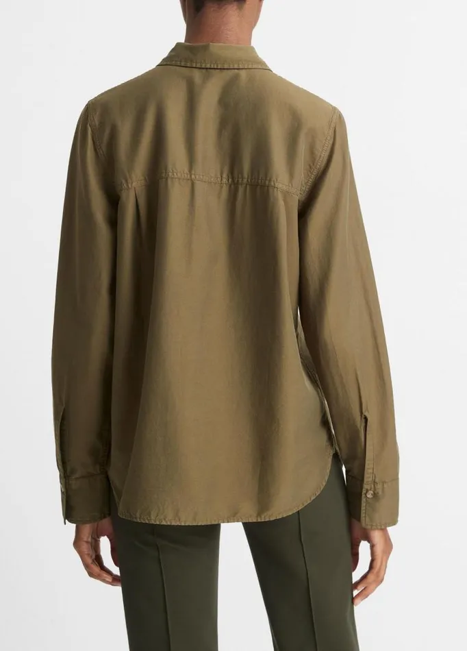 Women Shirts and Tops Vince CottonSilk Utility LongSleeve Shirt Washed Vine