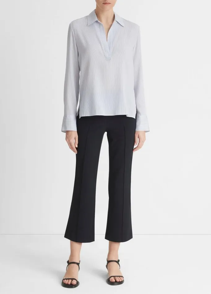 Women Shirts and Tops Vince MicroStripe StretchSilk Pullover Blouse Sky Graphite Women Shirts and Tops Vince MicroStripe StretchSilk Pullover Blouse Sky Graphite