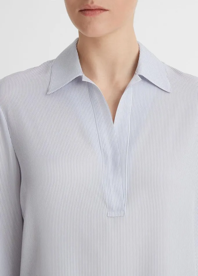 Women Shirts and Tops Vince MicroStripe StretchSilk Pullover Blouse Sky Graphite