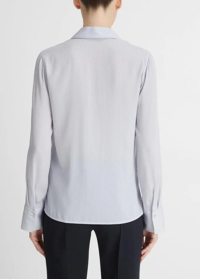 Women Shirts and Tops Vince MicroStripe StretchSilk Pullover Blouse Sky Graphite