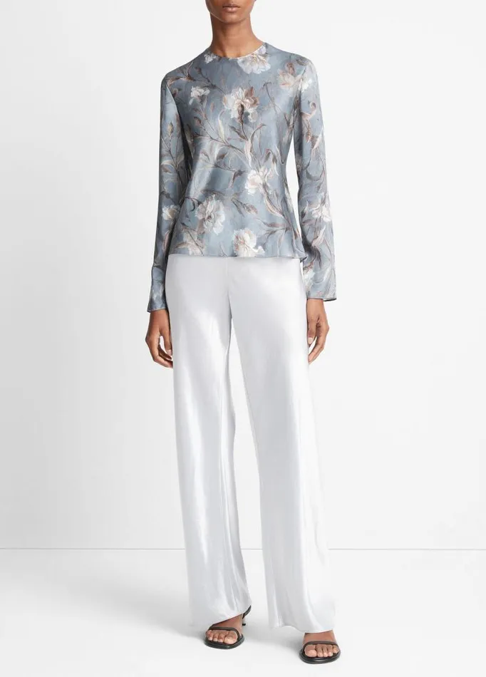 Women Shirts and Tops Vince Night Carnation Silk Bias Crew Neck Blouse Iris Smoke Women Shirts and Tops Vince Night Carnation Silk Bias Crew Neck Blouse Iris Smoke