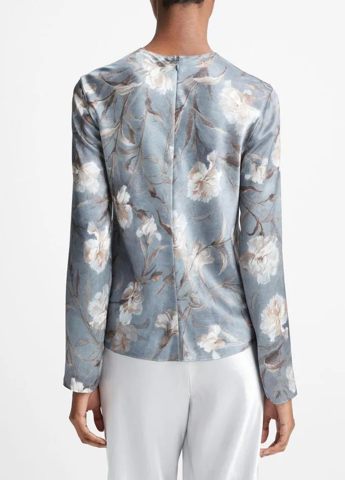 Women Shirts and Tops Vince Night Carnation Silk Bias Crew Neck Blouse Iris Smoke