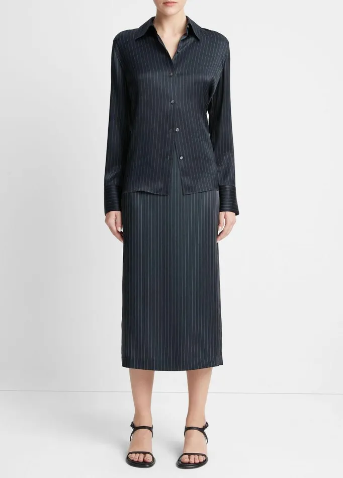 Women Shirts and Tops Vince Pinstripe Silk Slim LongSleeve Shirt Dark Obsidian Women Shirts and Tops Vince Pinstripe Silk Slim LongSleeve Shirt Dark Obsidian