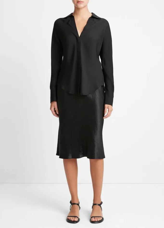 Women Shirts and Tops Vince Silk Bias DolmanSleeve Shirt Black