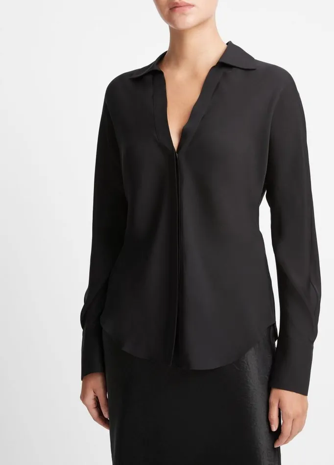 Women Shirts and Tops Vince Silk Bias DolmanSleeve Shirt Black