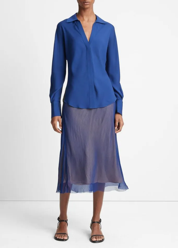 Women Shirts and Tops Vince Silk Bias DolmanSleeve Shirt Dark Caspian