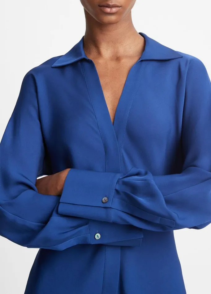 Women Shirts and Tops Vince Silk Bias DolmanSleeve Shirt Dark Caspian