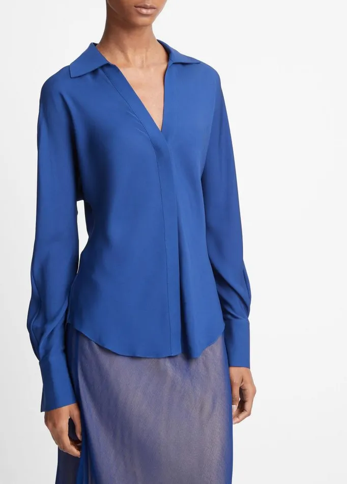 Women Shirts and Tops Vince Silk Bias DolmanSleeve Shirt Dark Caspian