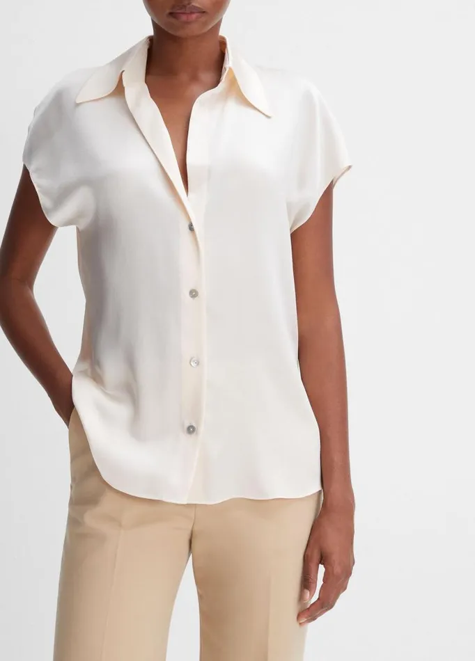 Women Shirts and Tops Vince Silk CapSleeve RuchedBack Blouse Chiffon