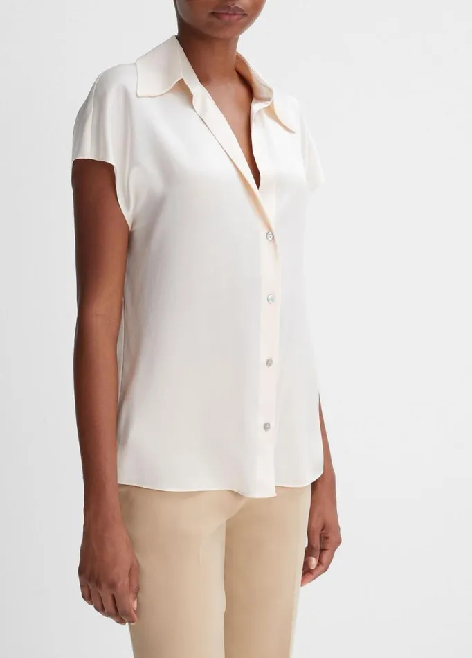 Women Shirts and Tops Vince Silk CapSleeve RuchedBack Blouse Chiffon