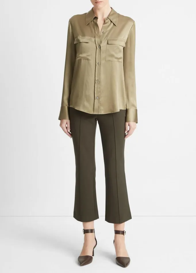 Women Shirts and Tops Vince Silk ChestPocket LongSleeve Blouse Artichoke
