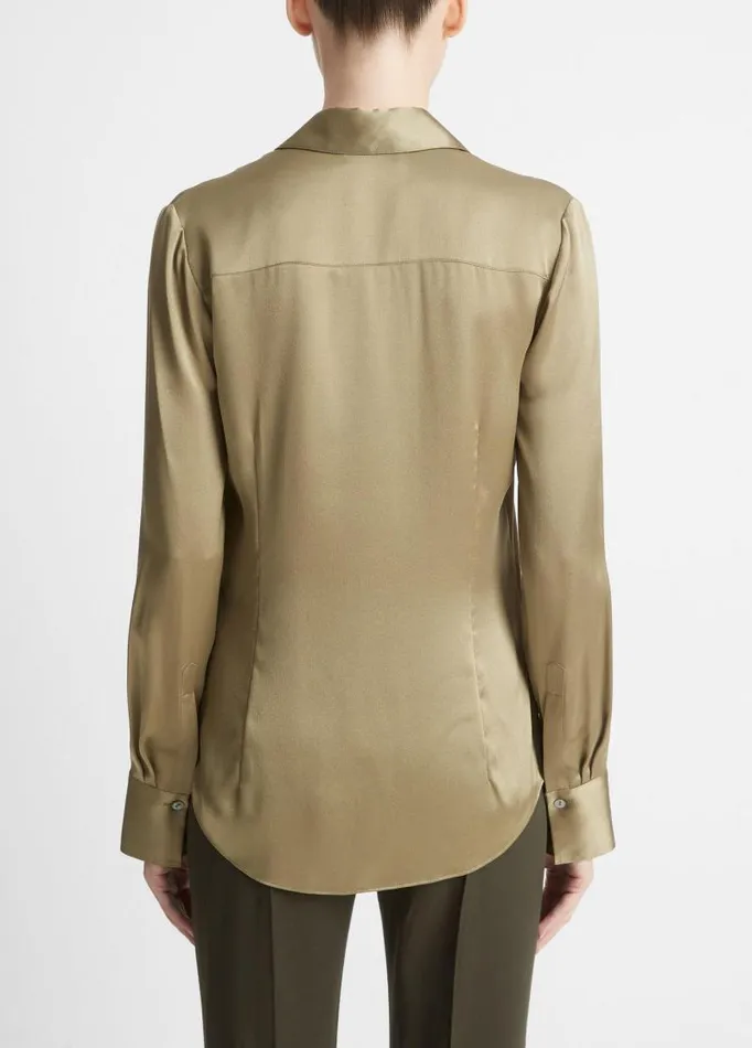 Women Shirts and Tops Vince Silk ChestPocket LongSleeve Blouse Artichoke
