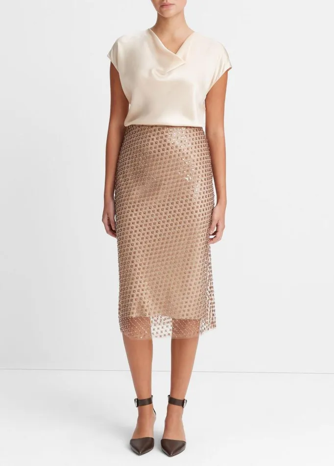 Women Shirts and Tops Vince Silk CowlNeck Blouse Champagne