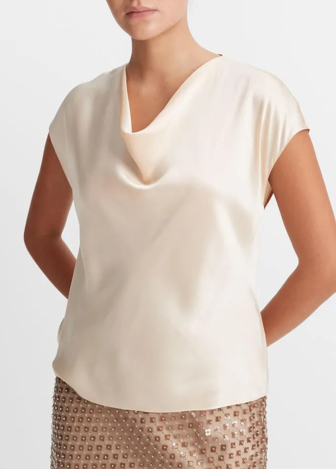Women Shirts and Tops Vince Silk CowlNeck Blouse Champagne
