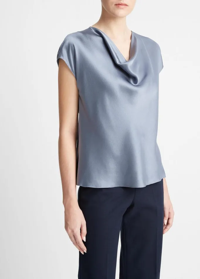 Women Shirts and Tops Vince Silk CowlNeck Blouse Iris Smoke