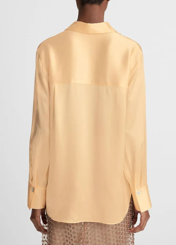 Women Shirts and Tops Vince Silk Relaxed ChestPocket Blouse Pale Ochre