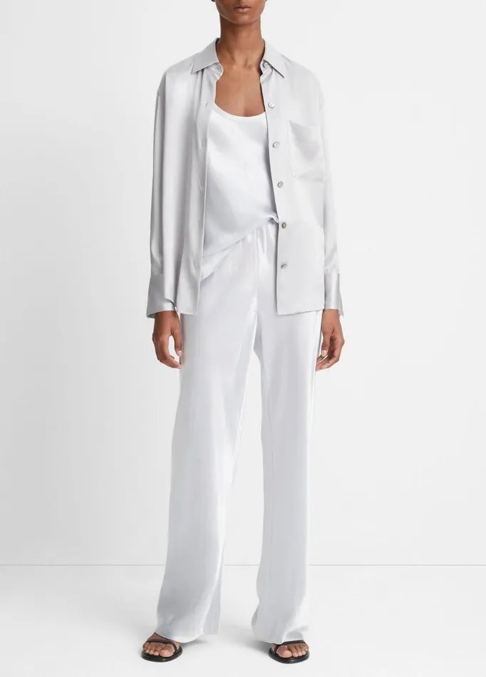Women Shirts and Tops Vince Silk Relaxed ChestPocket Blouse Silverstone